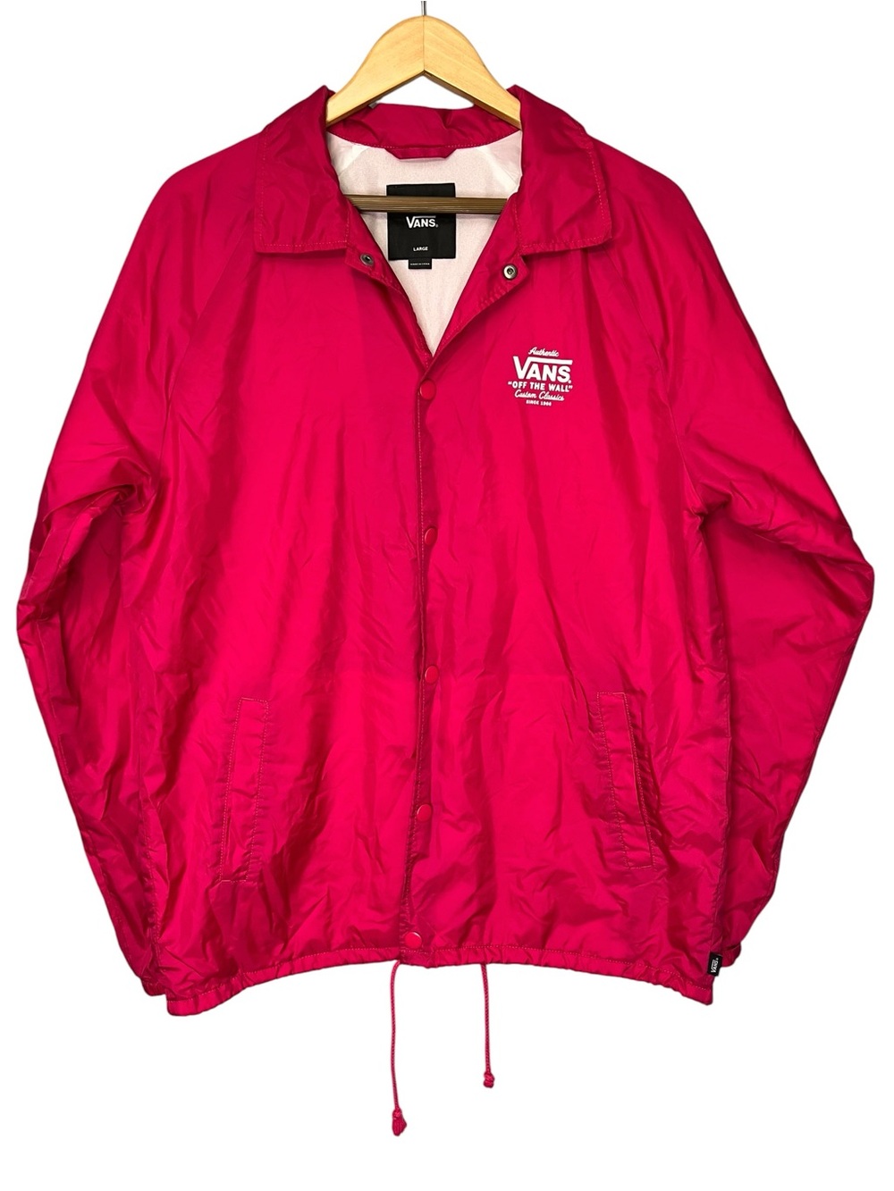 Vans Off The Wall Coaches Jacket Pink Nylon Snap Front Windbreaker Large